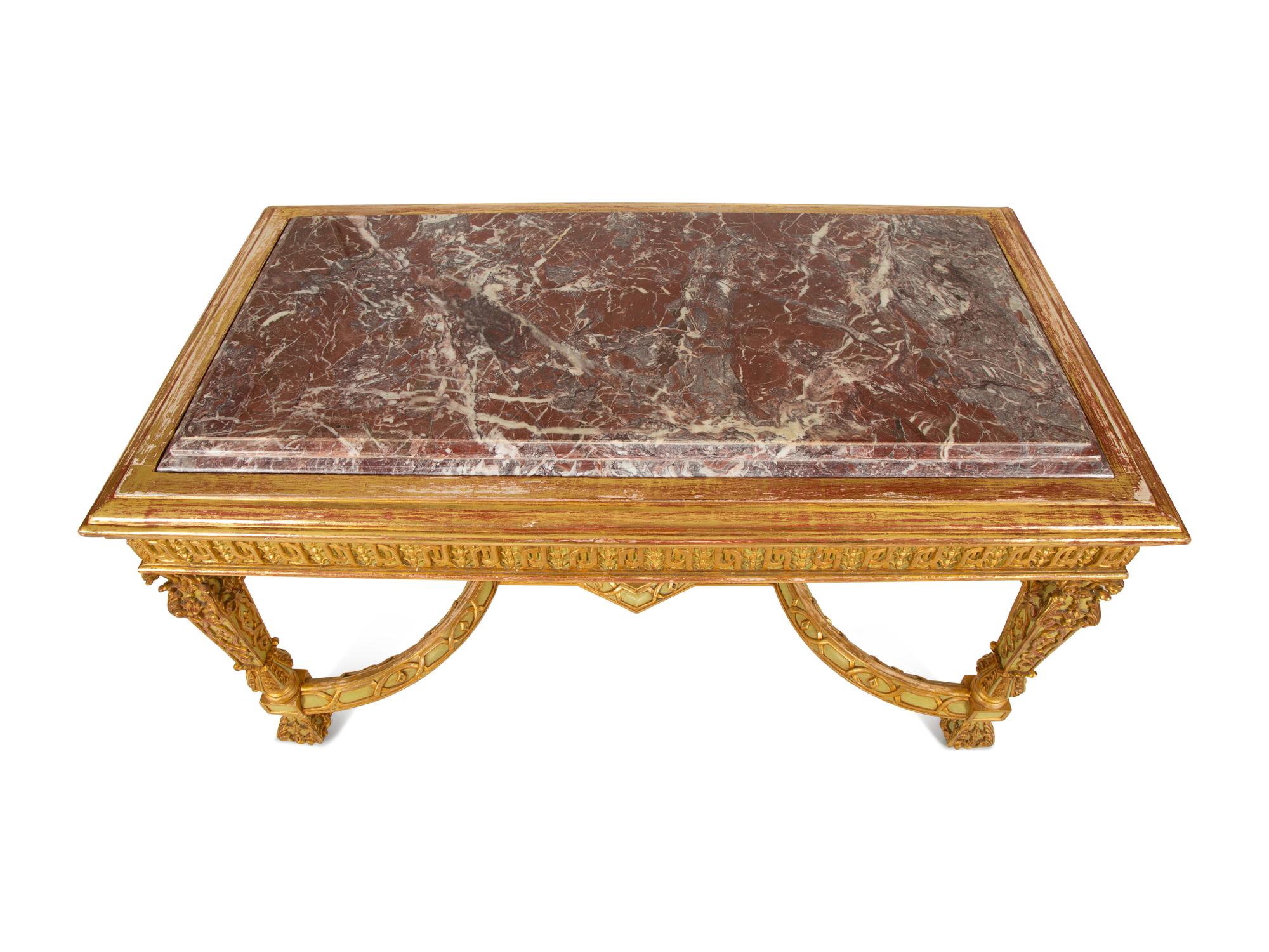 An Italian Painted and Parcel Gilt Marble Top Center Table — 19th/20th Century