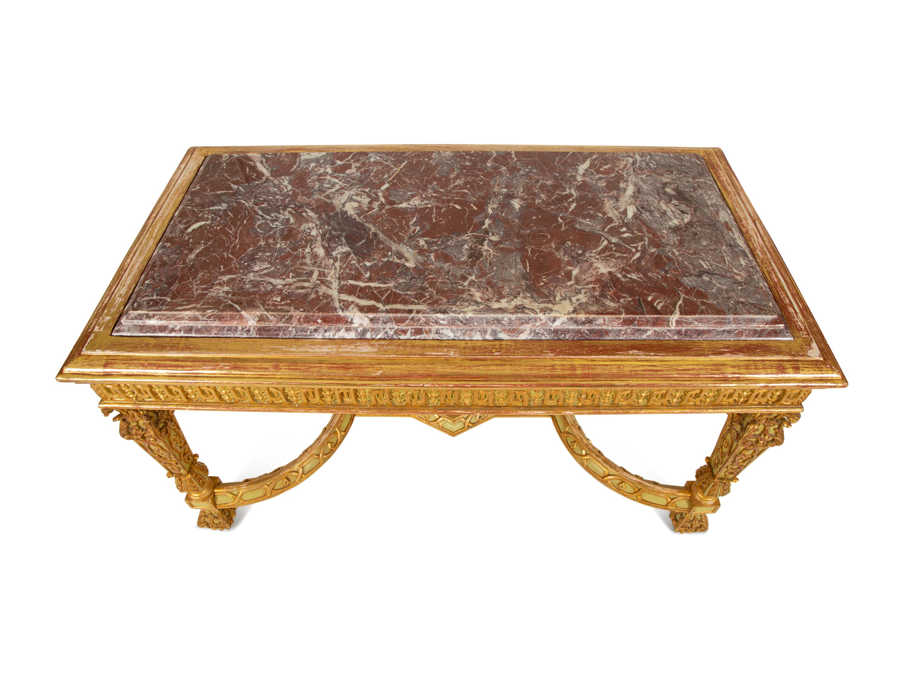 An Italian Painted and Parcel Gilt Marble Top Center Table — 19th/20th Century