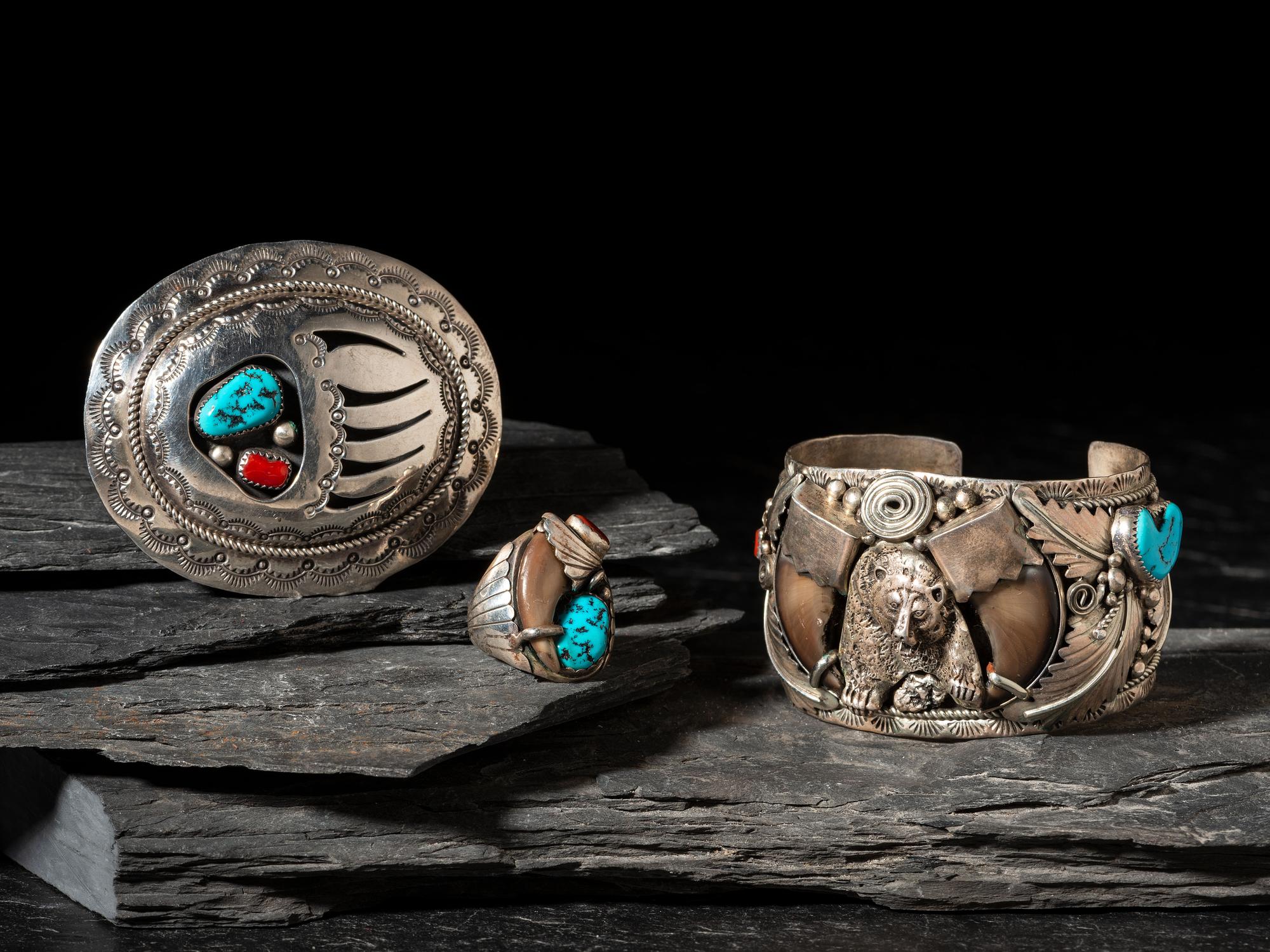 Navajo Silver Bear Themed Men's Jewelry
