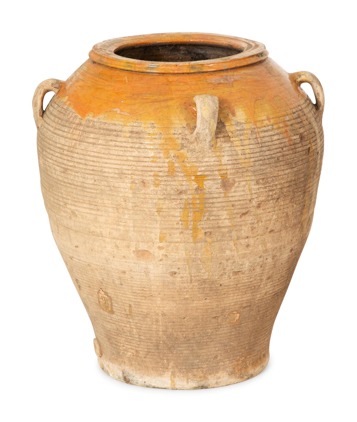 Three Partially Glazed Terra Cotta Olive Jars — 20th Century