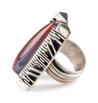 Large Sterling Silver and Agate Ring