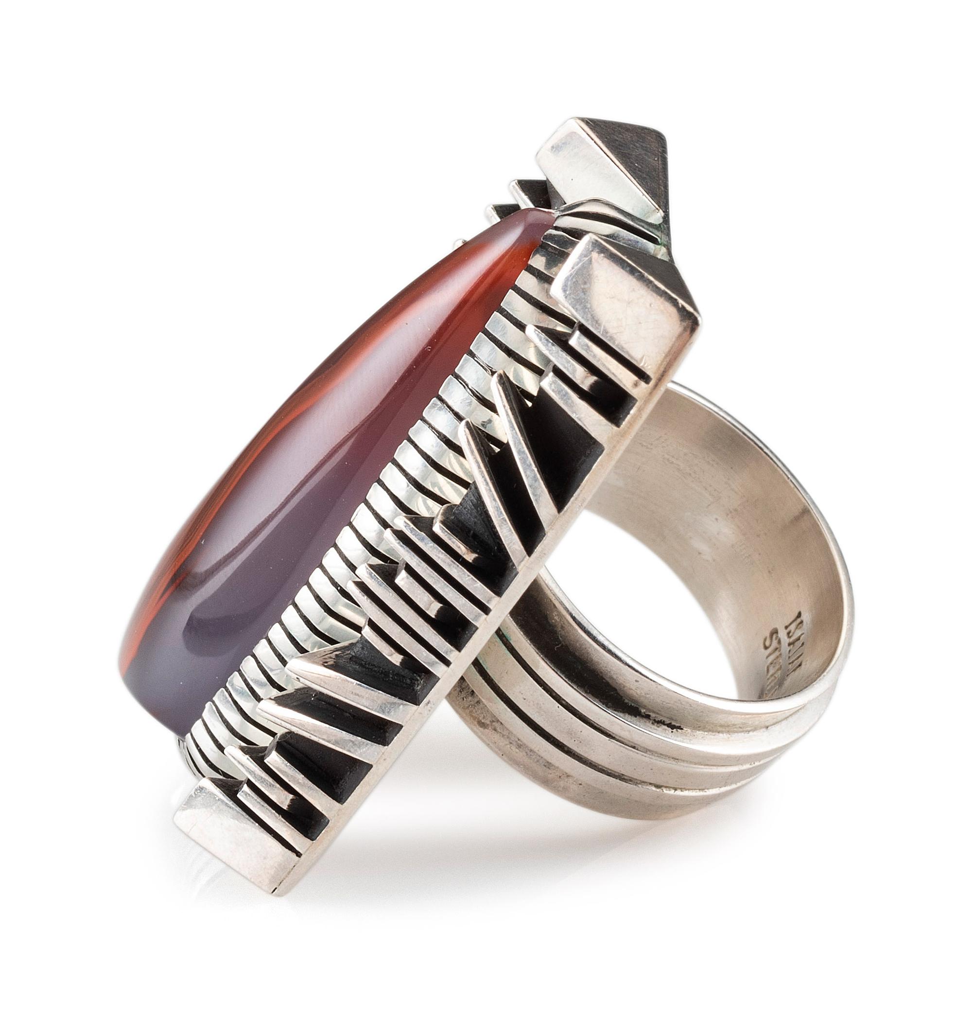 Large Sterling Silver and Agate Ring