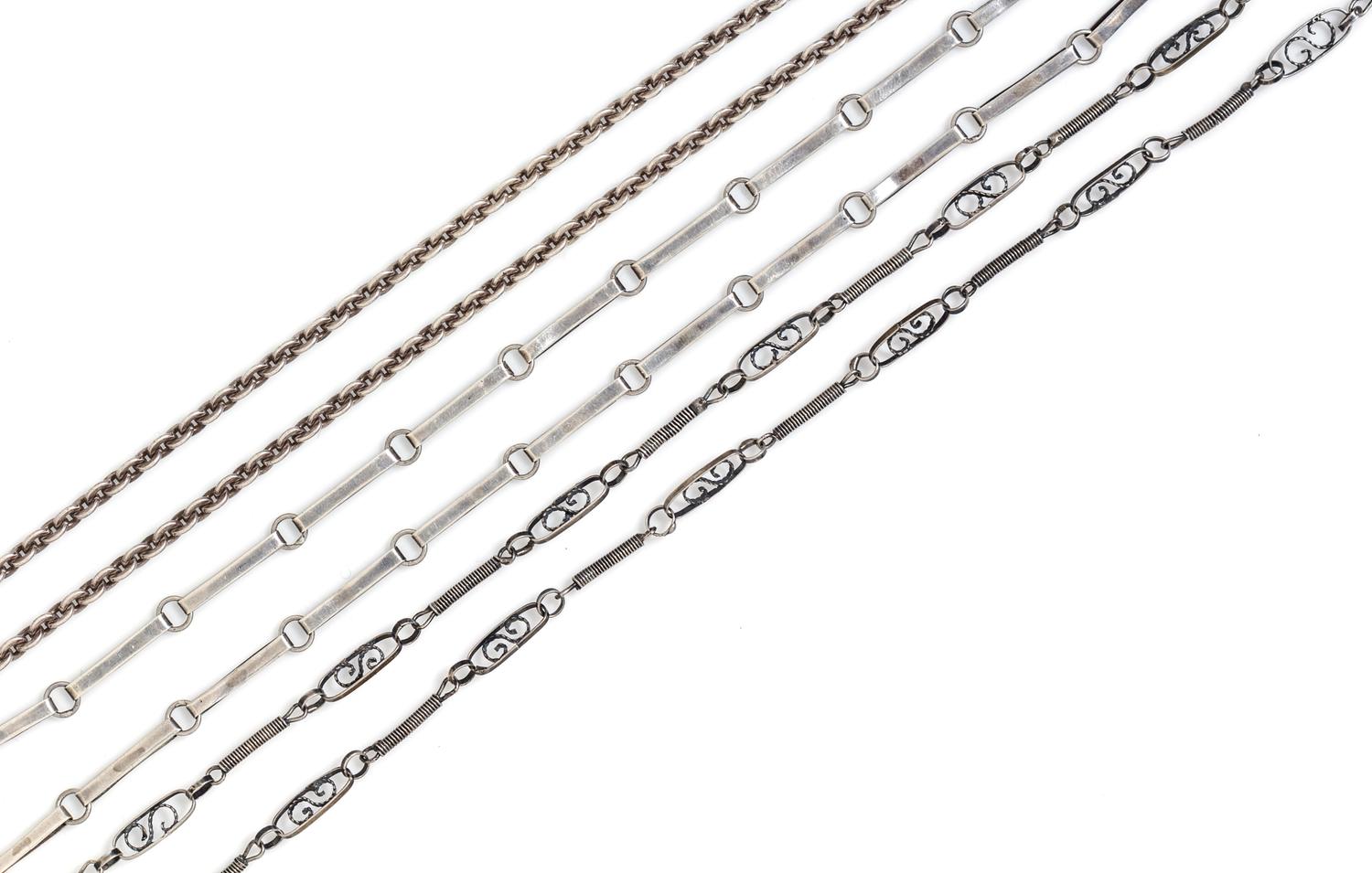 A Collection of Silver Chains and Collar Necklaces, 77.50 dwts.