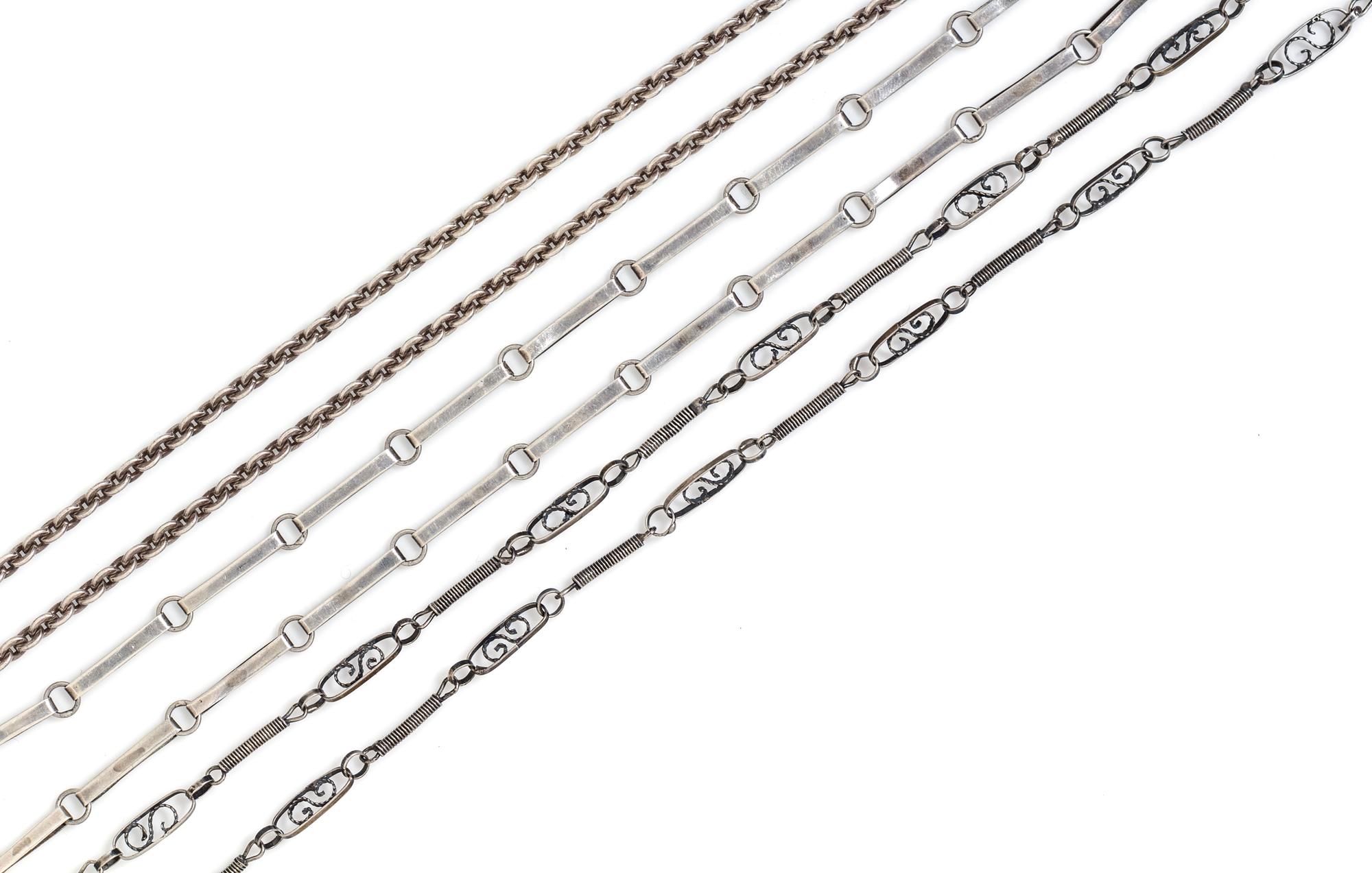 A Collection of Silver Chains and Collar Necklaces, 77.50 dwts.