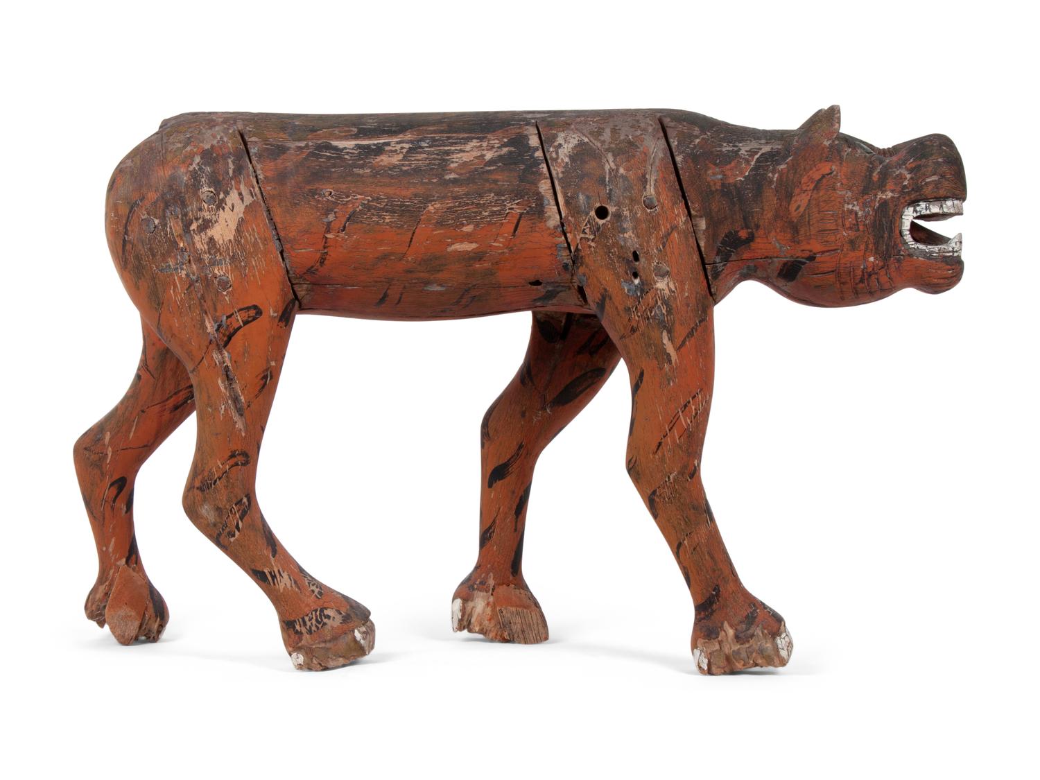 A Carved and Polychrome Painted Folk Art Tiger
