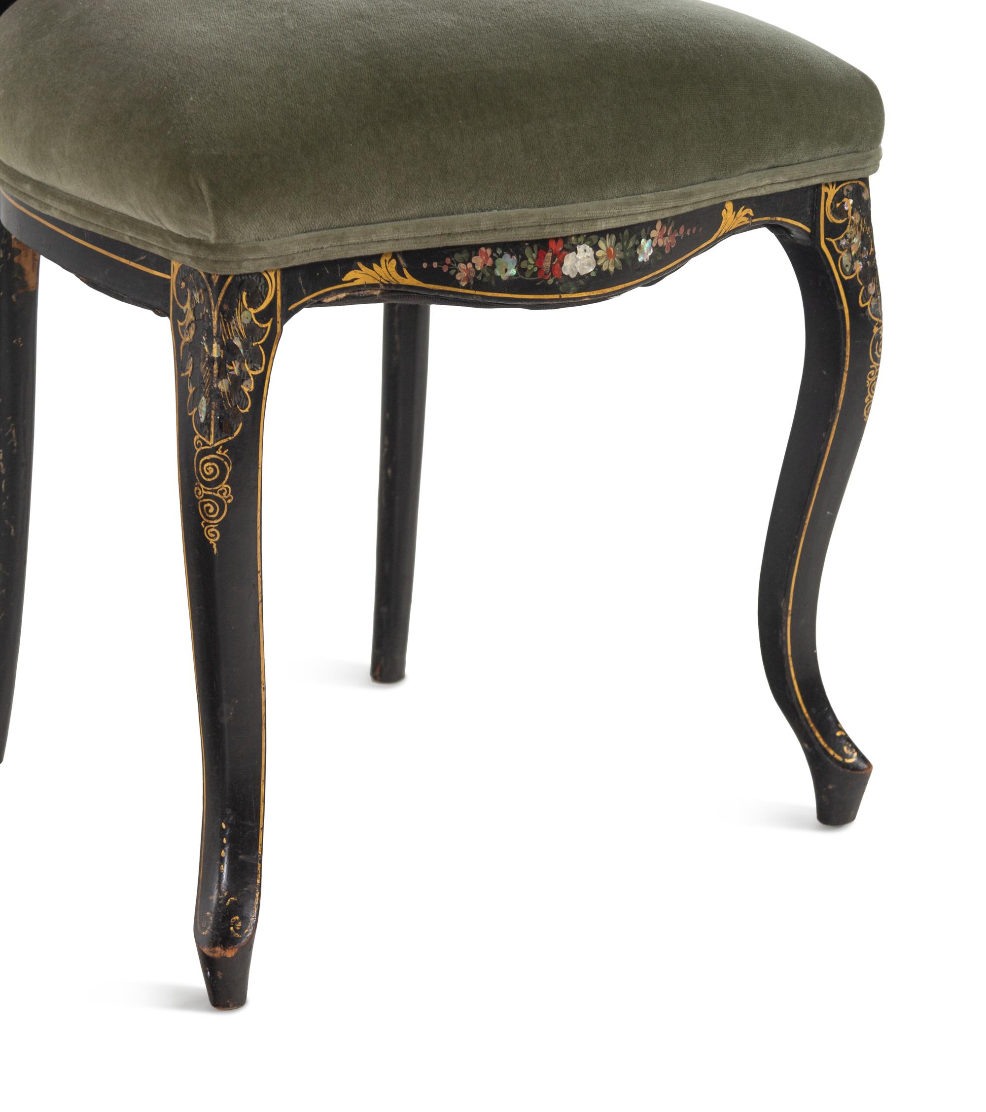 A Pair of French Mother-of-Pearl Inlaid Ebonized Side Chairs