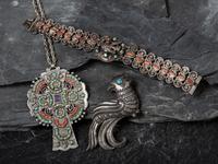 Silver Bracelet. Pendant, and Pin/Brooch