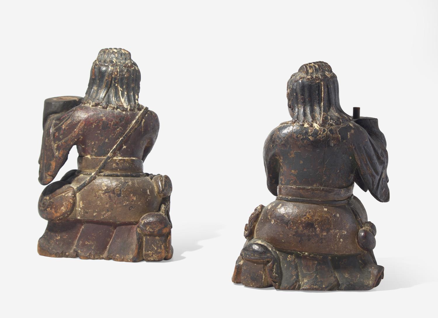 A Pair of Chinese Carved Wood Figural Candleholders