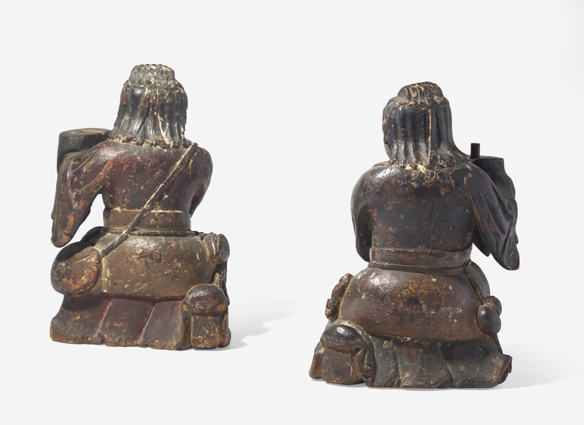 A Pair of Chinese Carved Wood Figural Candleholders
