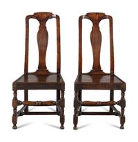 A Pair of Queen Anne Oak 'Solid Seat' Side Chairs