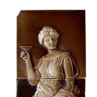 A Three Piece Glazed Ceramic Tile Set by Hamilton Tile Works 6" W x 1" D x 18" H — United States, 19th Century