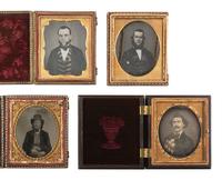 [EARLY PHOTOGRAPHY]. 21 assorted cased images of men with hats and interesting hairstyles.