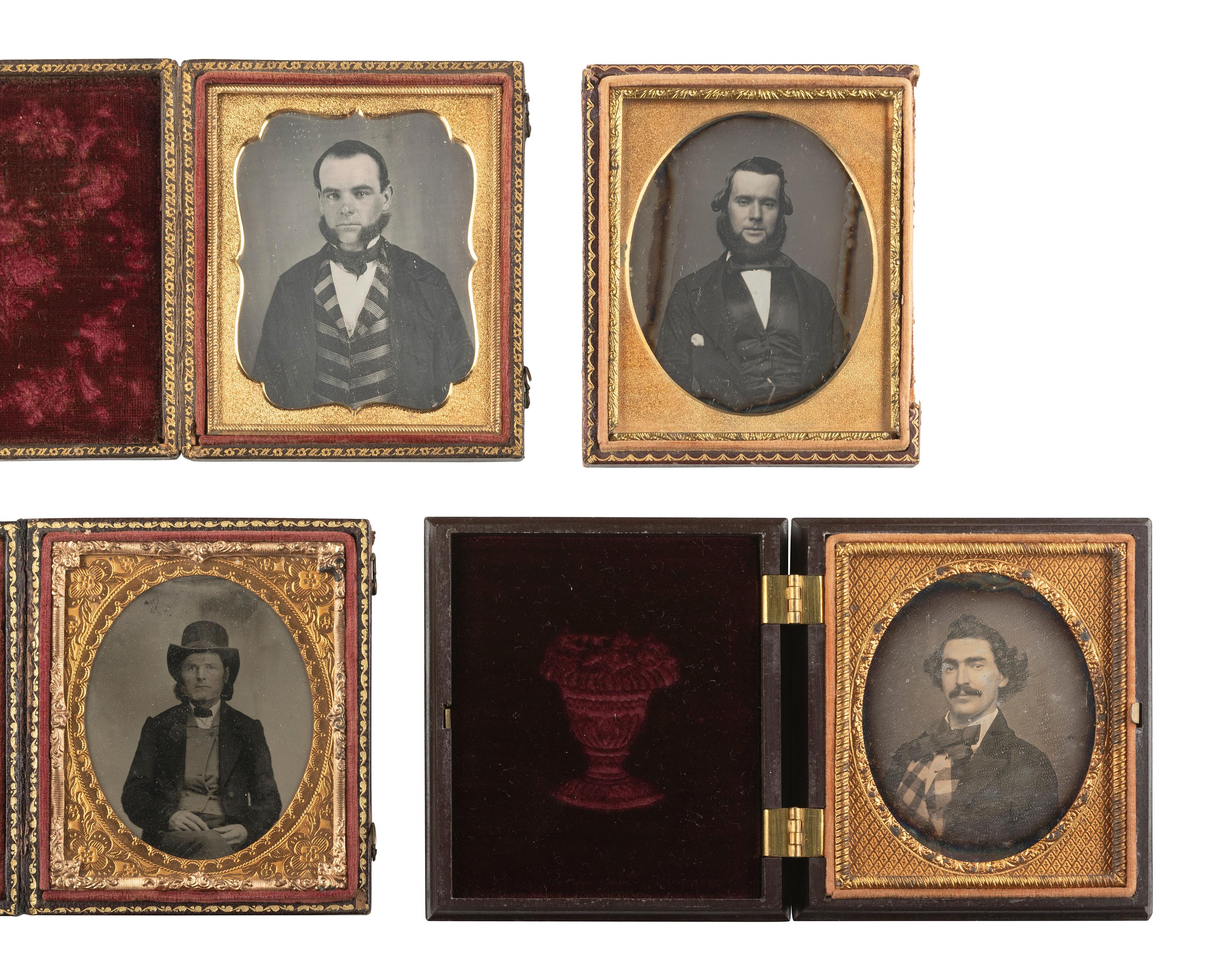 [EARLY PHOTOGRAPHY]. 21 assorted cased images of men with hats and interesting hairstyles.