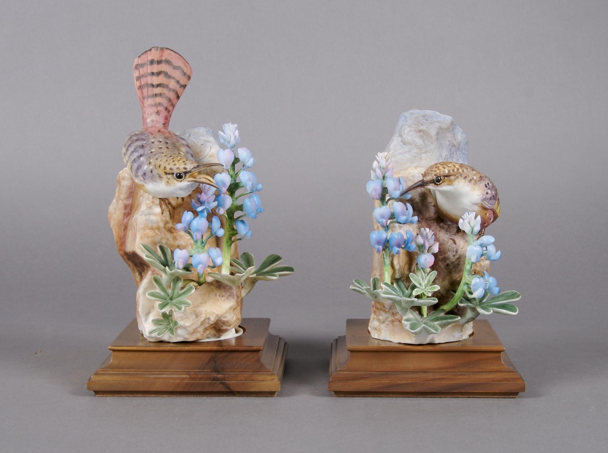 A Pair of Royal Worcester Dorothy Doughty Birds, Canyon Wren, Height 8 1/2 inches.