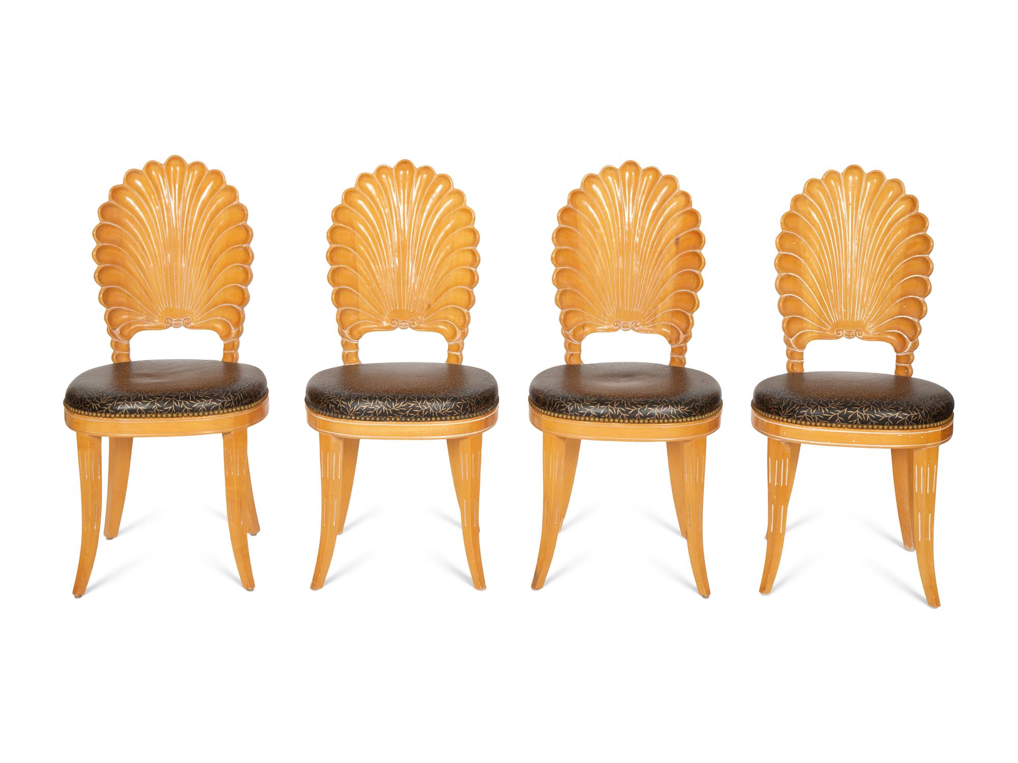 A Set of Four Venetian Grotto Style Carved Maple Side Chairs