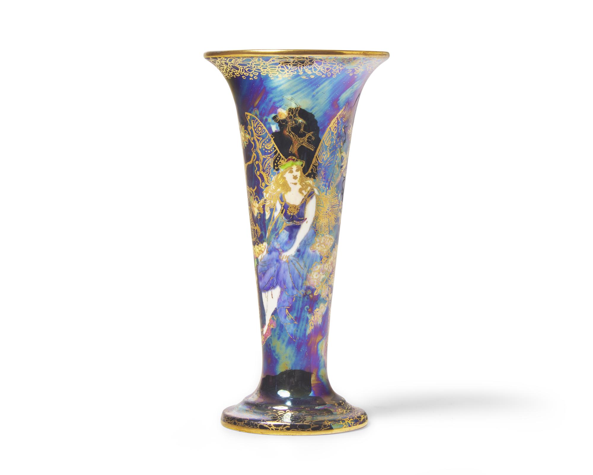 A Wedgwood Fairyland Lustreware 'Butterfly Woman' Footed Vase