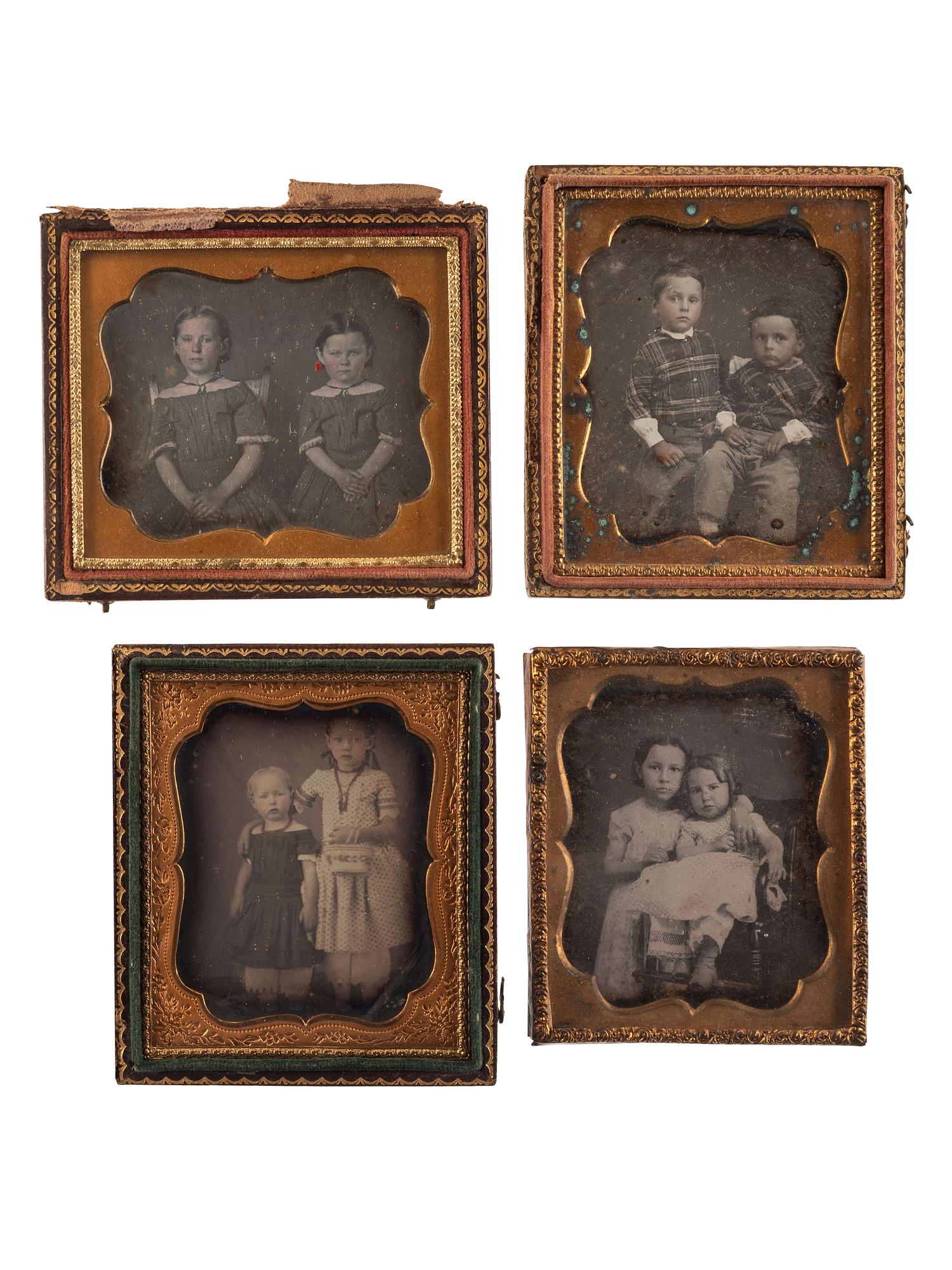 [EARLY PHOTOGRAPHY]. A group of 13 daguerreotype portraits of pairs of sisters and brothers, including: