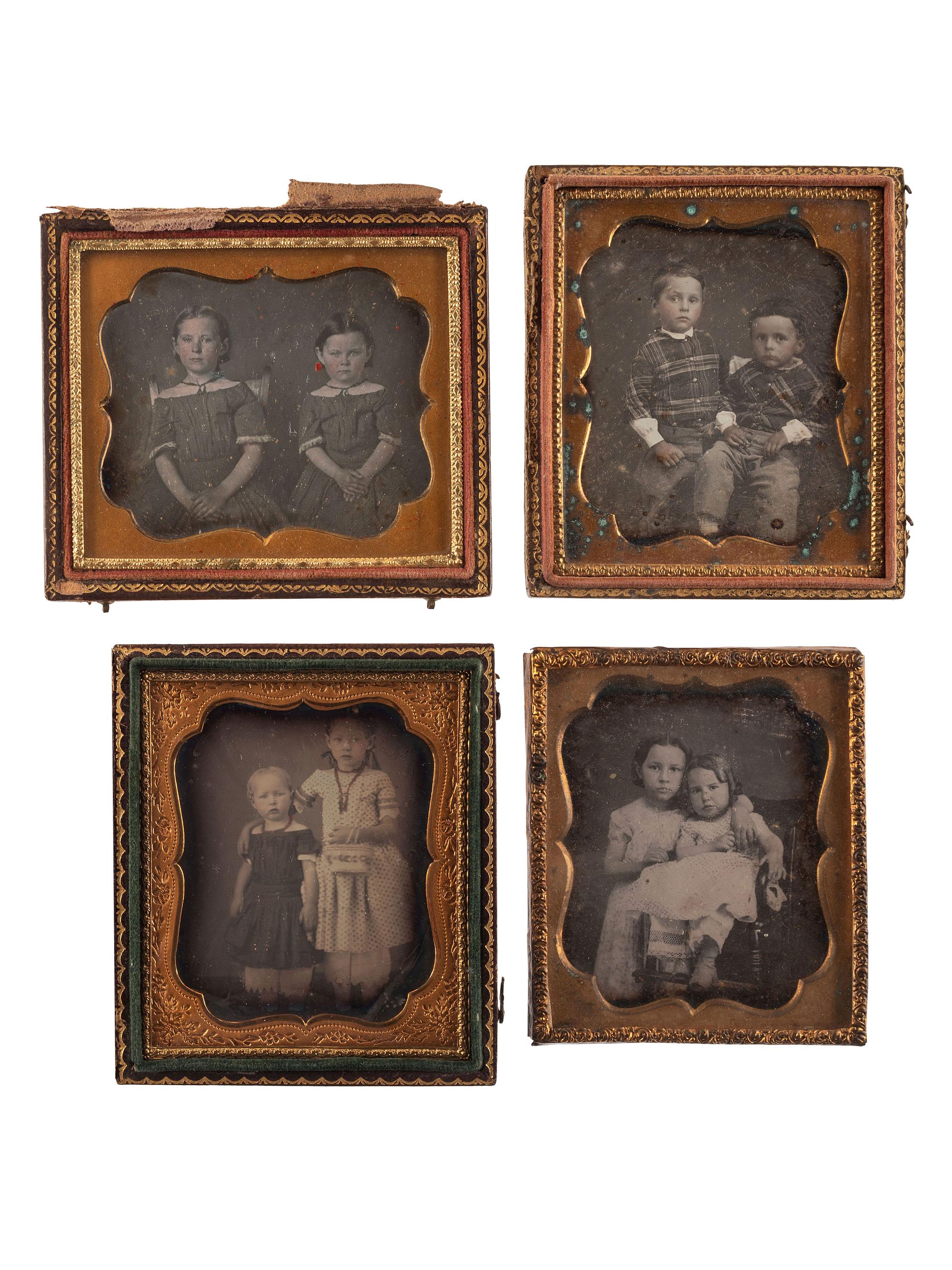 [EARLY PHOTOGRAPHY]. A group of 13 daguerreotype portraits of pairs of sisters and brothers, including: