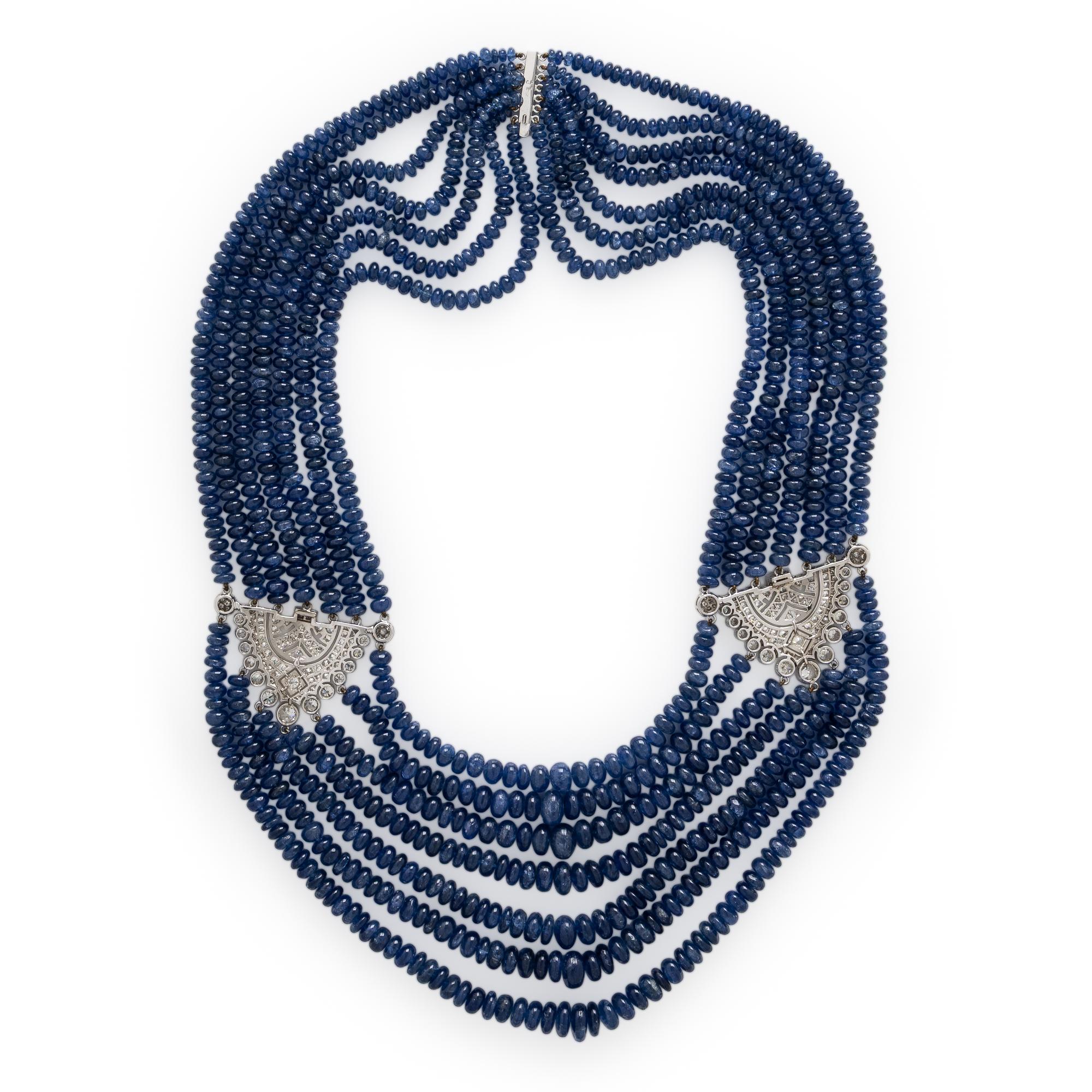 Sapphire Bead and Diamond Multistrand Necklace