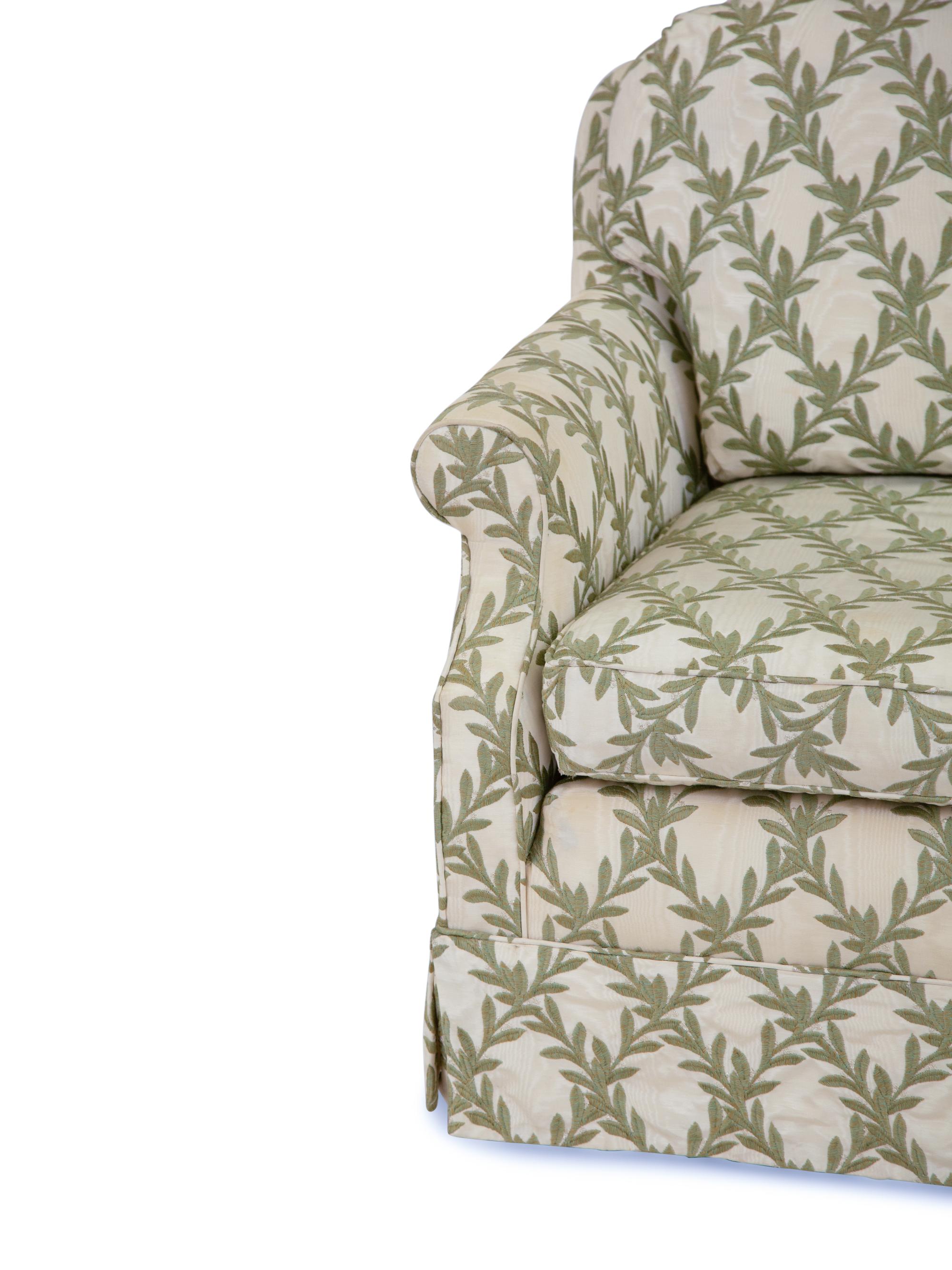 A Pair of French Embroidered Silk Upholstered Club Chairs