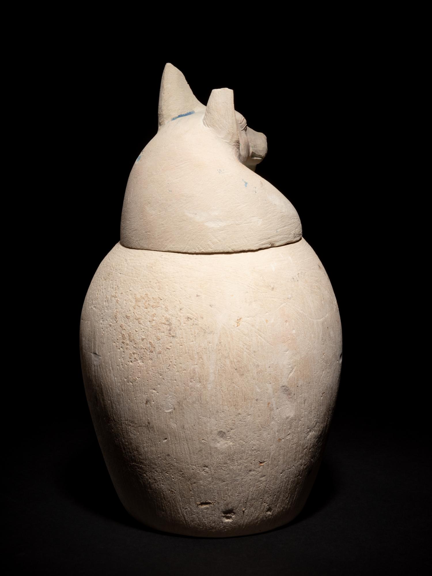 A Set of Four Egyptian Painted Limestone Canopic Jars of the Sons of Horus