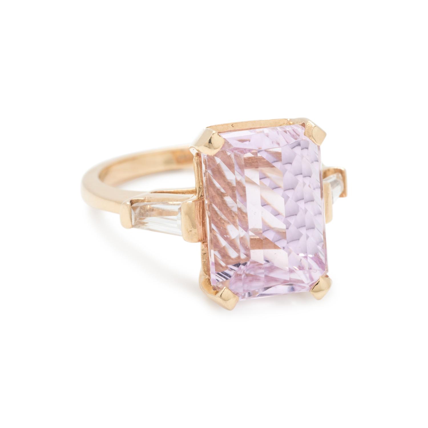 KUNZITE AND DIAMOND SIMULANT RING