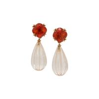 YELLOW GOLD, FIRE OPAL, AND ROCK CRYSTAL QUARTZ EARRINGS