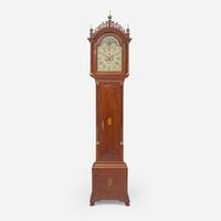 A Federal inlaid mahogany tall case clock Face signed Ephraim Willard (1755-1832), circa 1800
