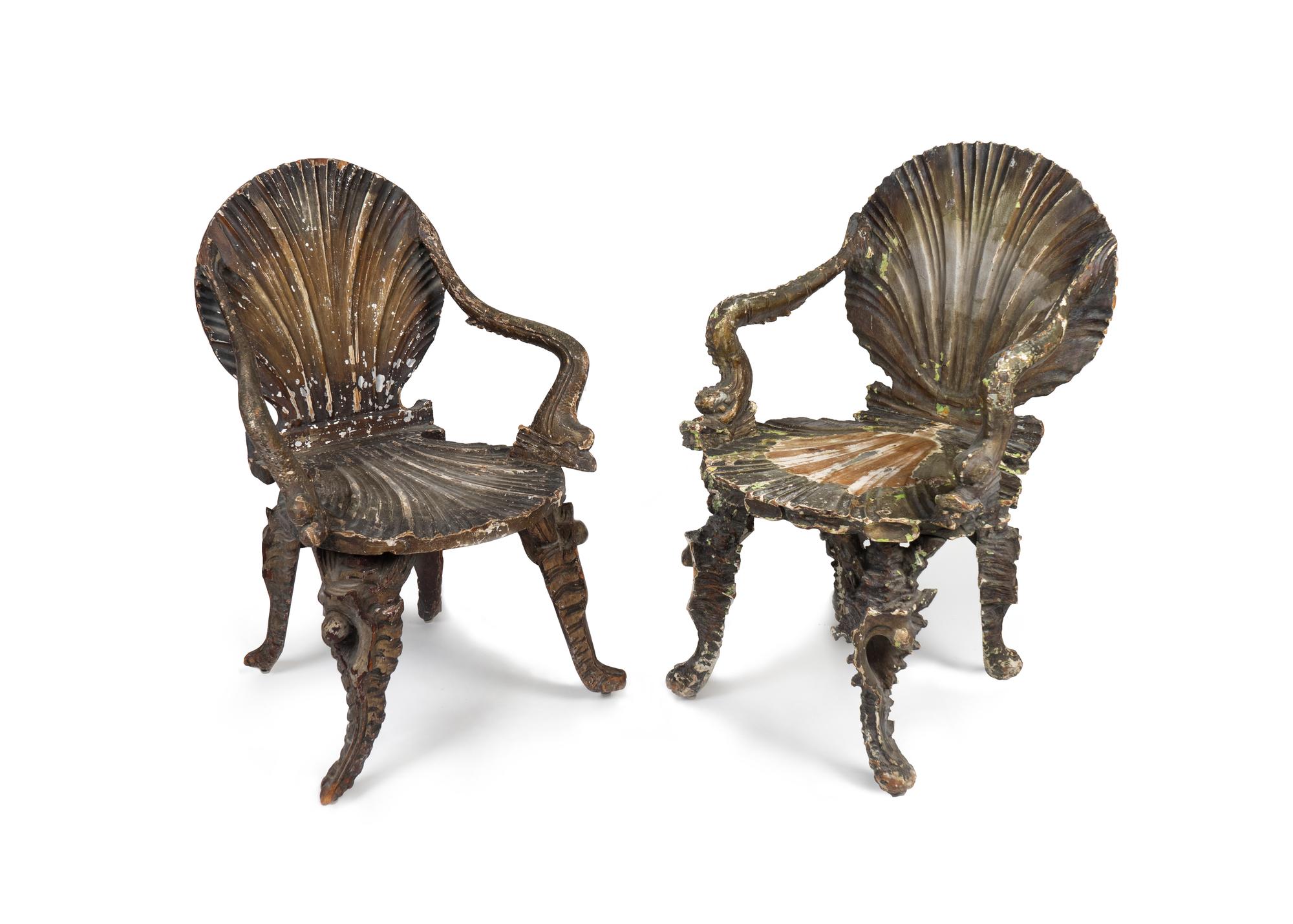 A Pair of Italian Silvered Grotto Armchairs — 19TH CENTURY