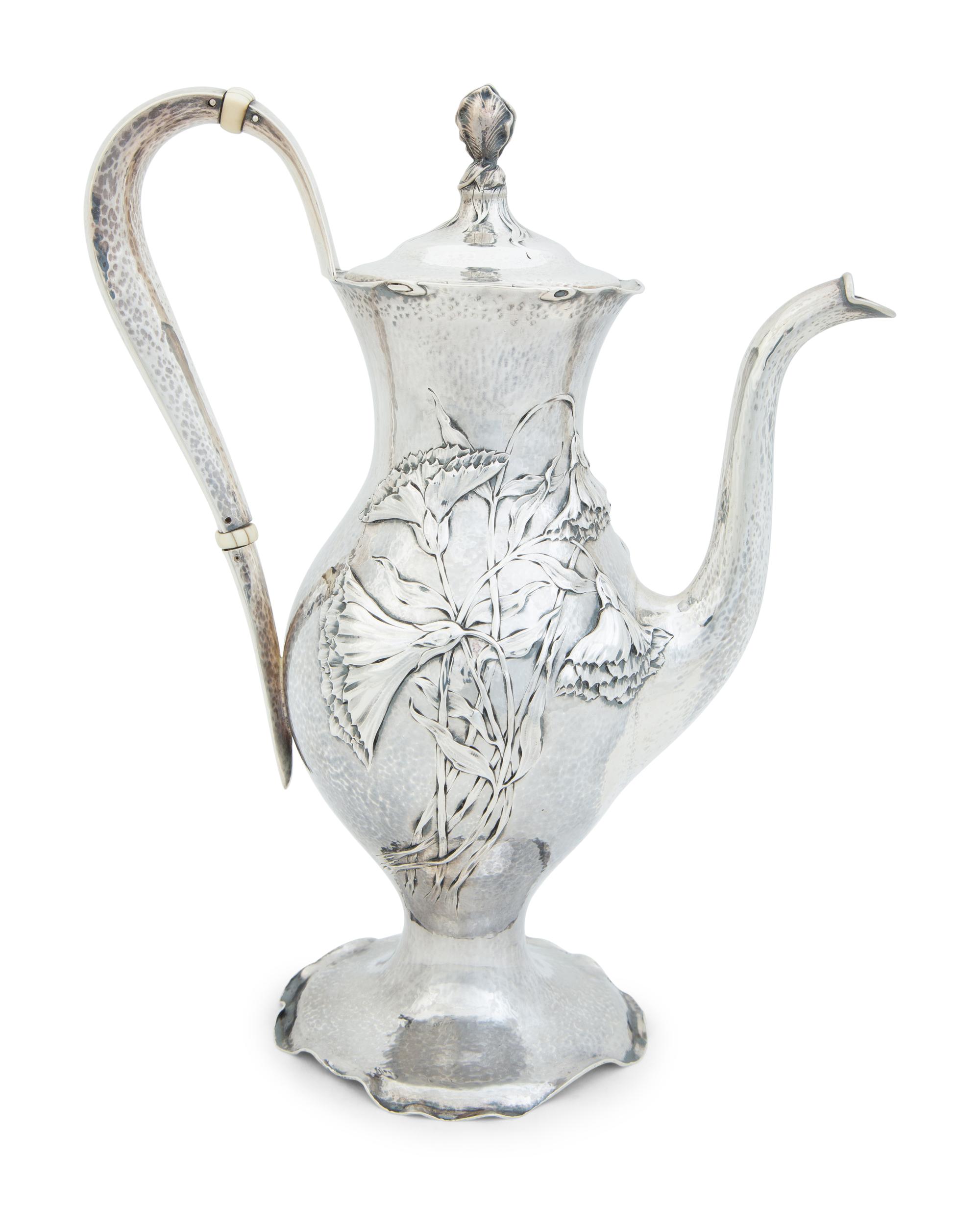 An American Silver Hand Hammered Silver Coffee Pot