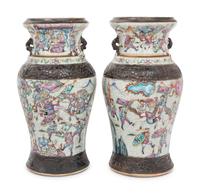 A Pair of Iron Decorated Famille Rose and Crackle Glazed Porcelain Vases