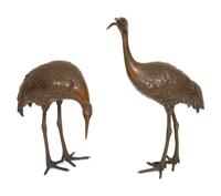A Pair of Japanese Bronze Figures of Cranes