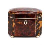An English Tortoise Shell Tea Caddy, Height 3 1/2 x width 4 x depth 2 3/4 inches.