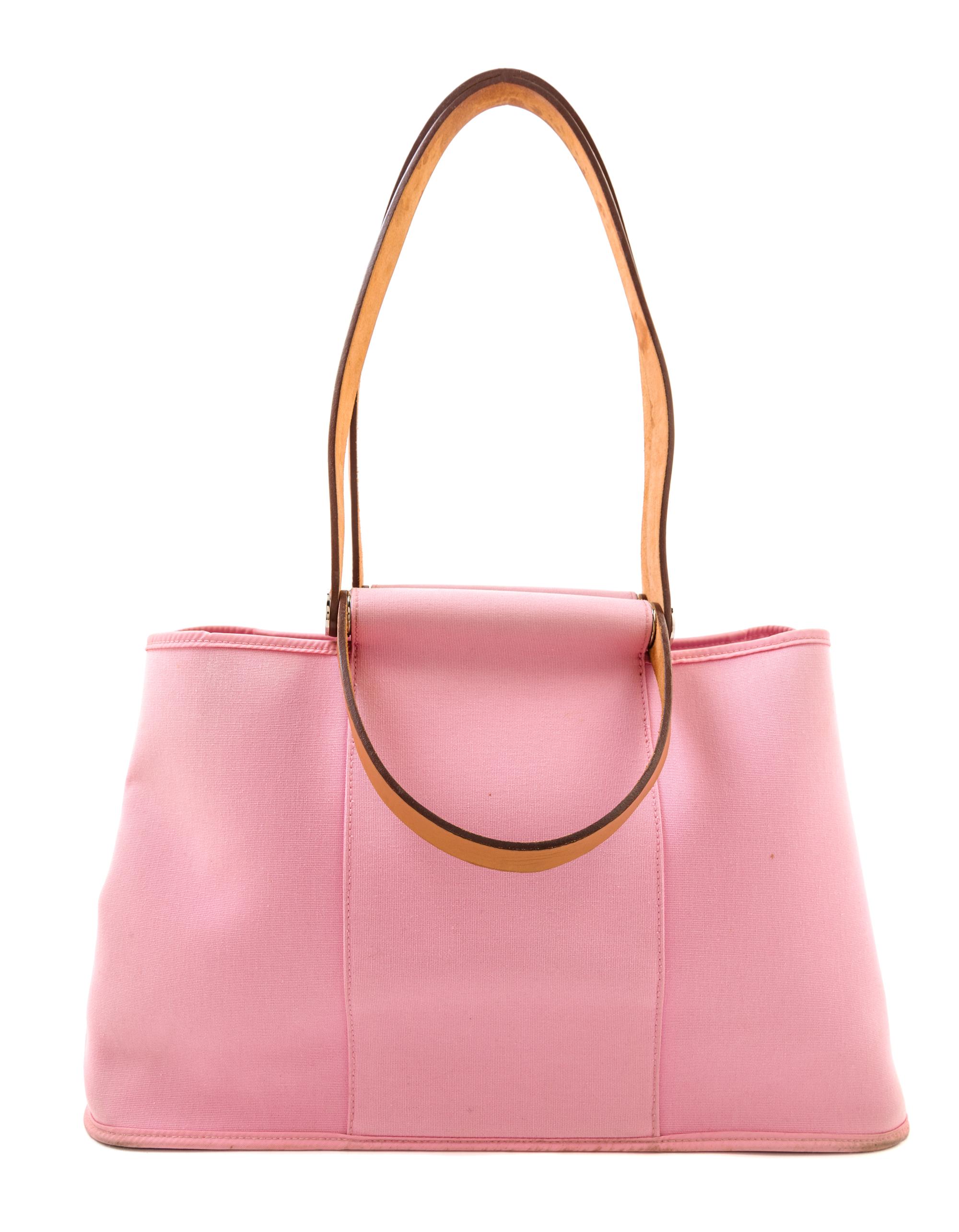 An Hermès Pink Toile Canvas Cabag Tote, 15.5" x 9.25" x 5.75"; Handle drop: 5".