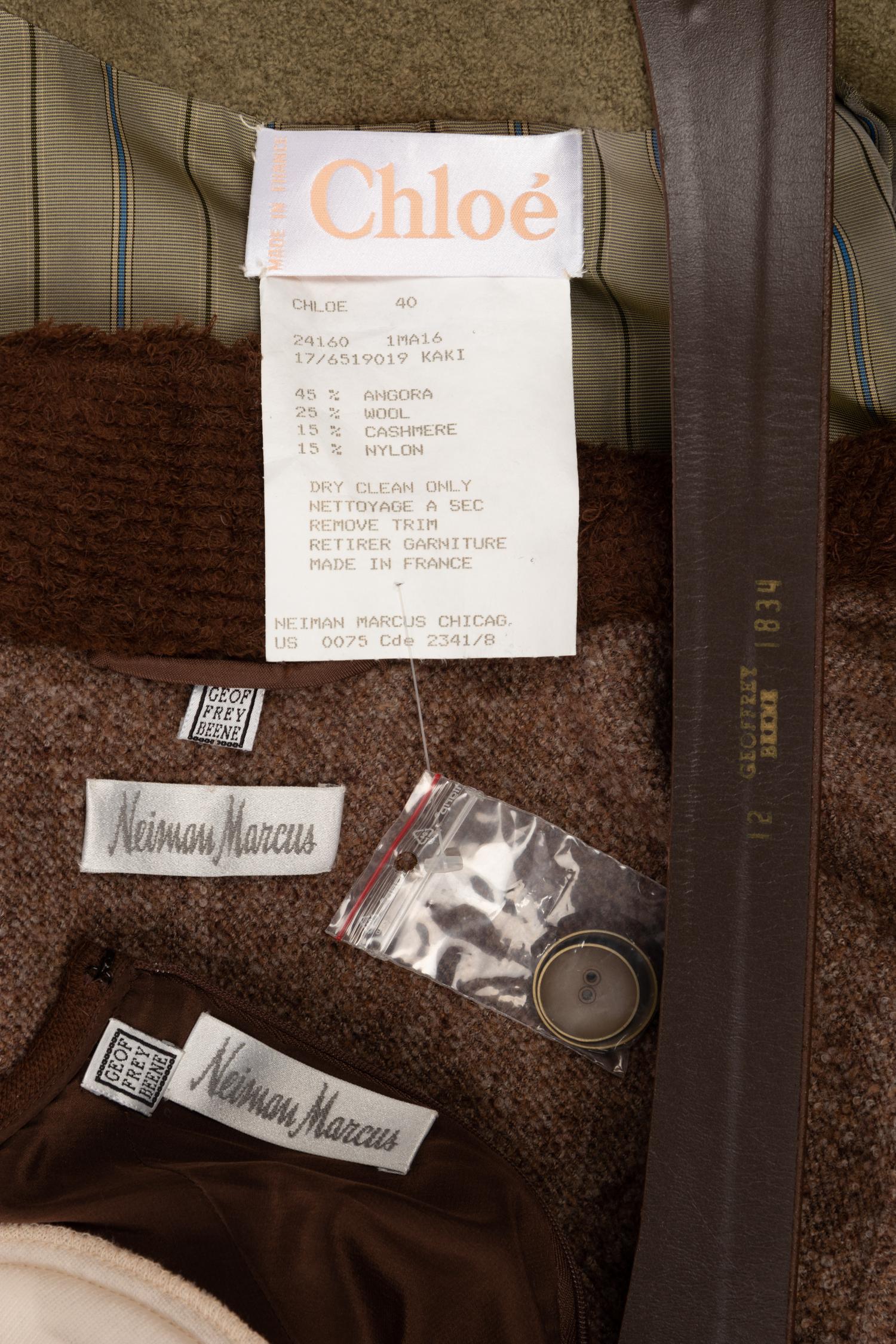 Three Designer Pieces: One Geoffrey Beene Two-Piece Ensemble, One Chloé Belted Angora Coat