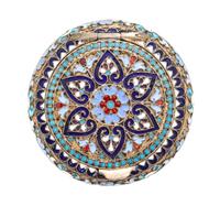 A Russian Enameled Silver Box, Gustav Klingert, Moscow, late 19th Century, of circular form with stylized foliate decoration.