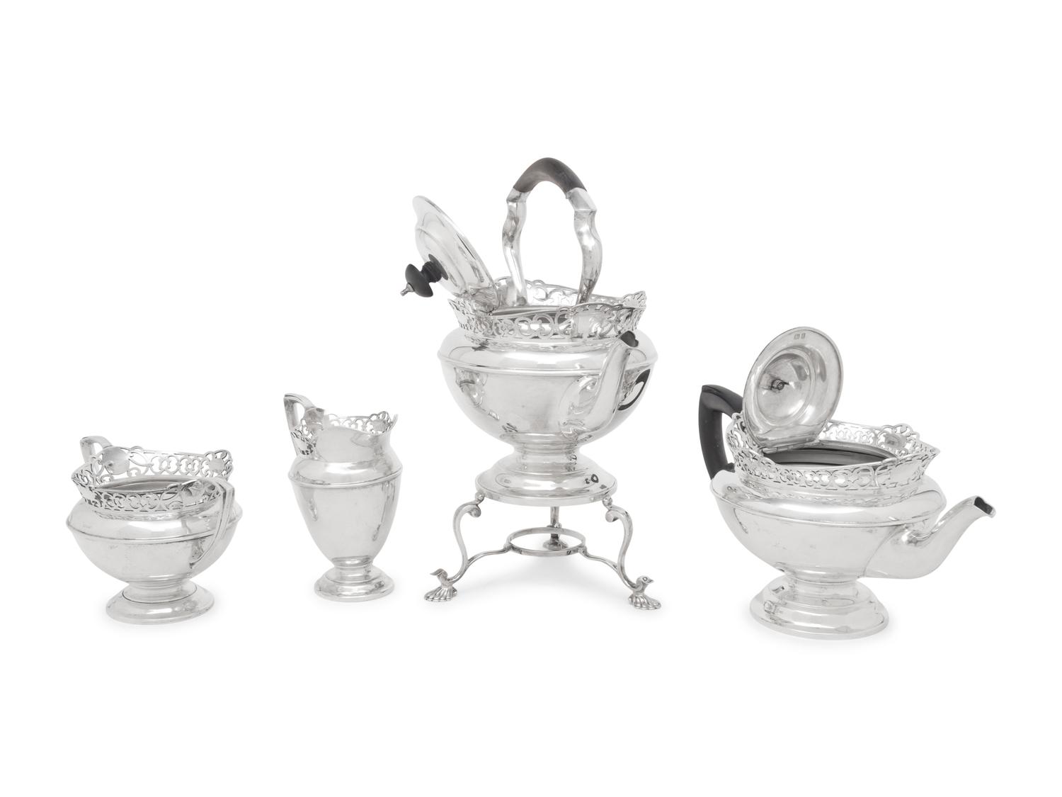 An English Silver and Silver-Plate Four-Piece Tea Service