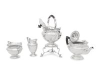 An English Silver and Silver-Plate Four-Piece Tea Service