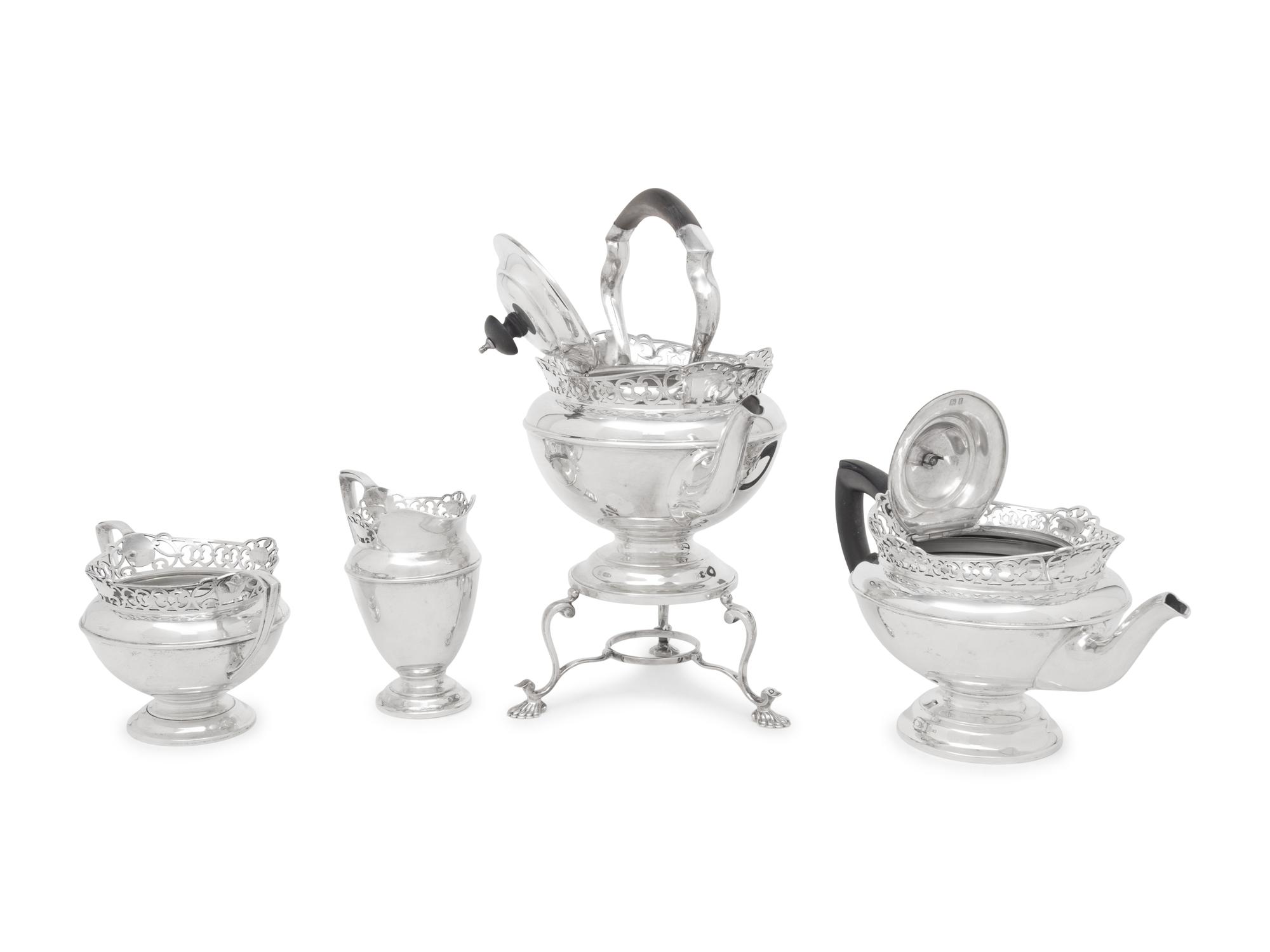 An English Silver and Silver-Plate Four-Piece Tea Service
