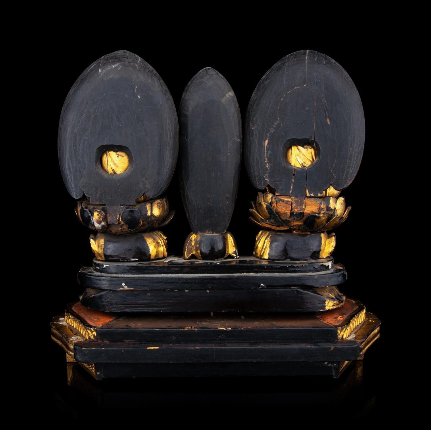 A Set of Two Japanese Gilt Lacquered Wood Figures of Seated Kannon