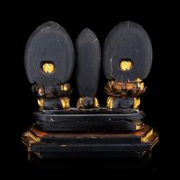 A Set of Two Japanese Gilt Lacquered Wood Figures of Seated Kannon