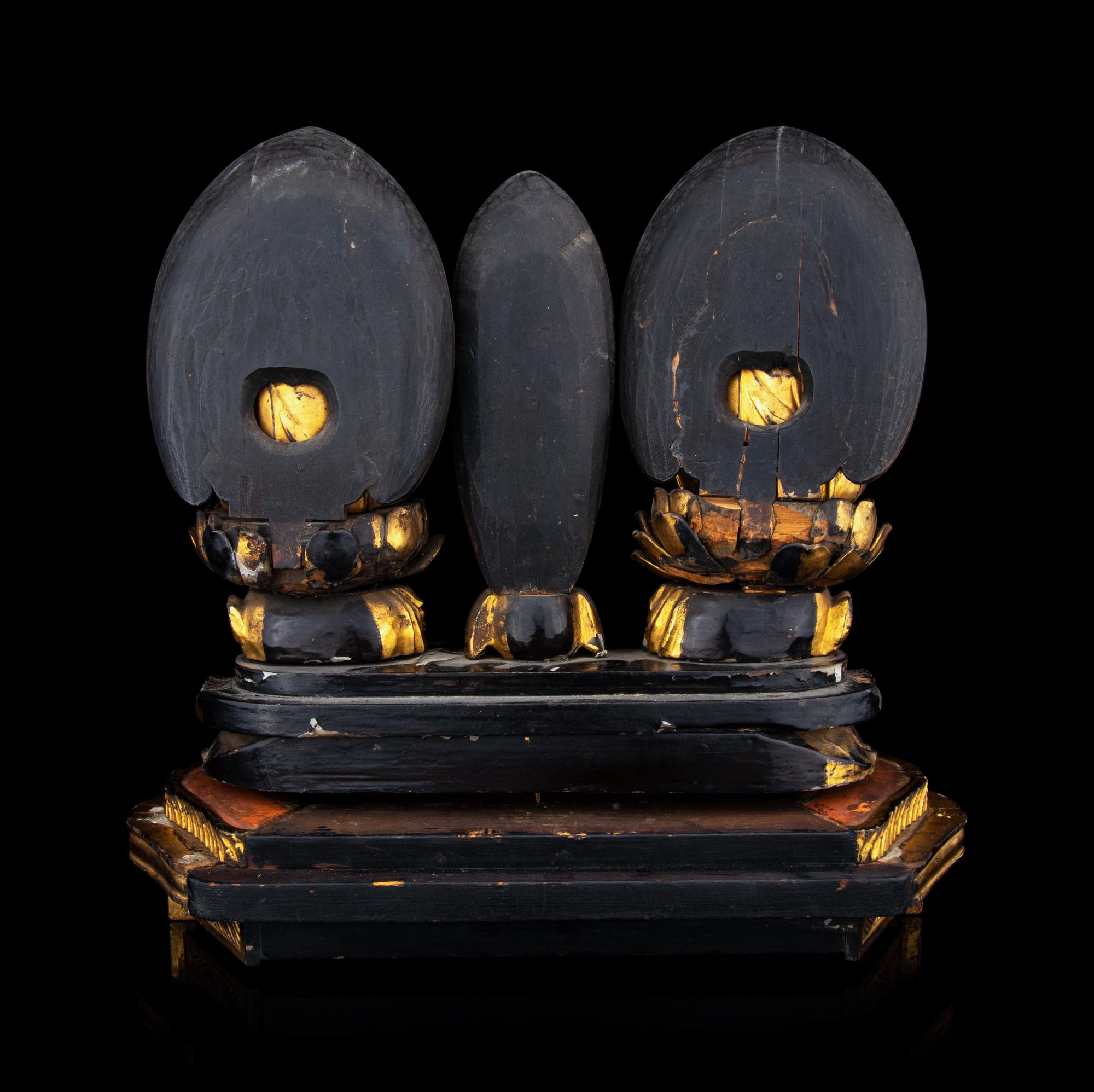 A Set of Two Japanese Gilt Lacquered Wood Figures of Seated Kannon