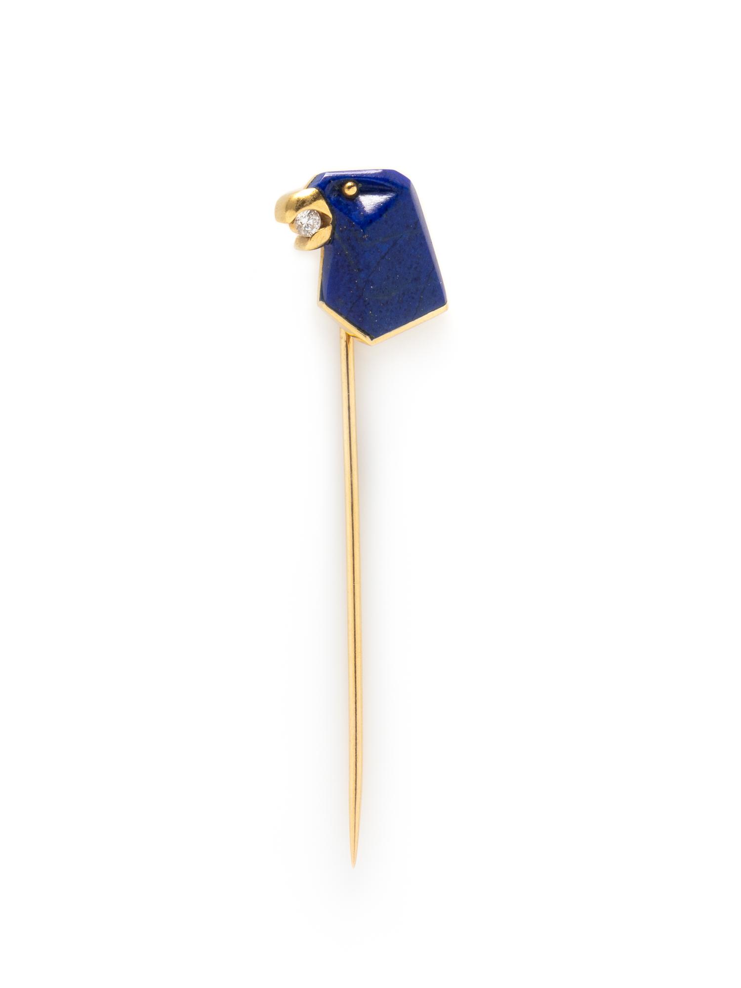 ASPREY, LAPIS LAZULI AND DIAMOND EAGLE'S HEAD STICK PIN