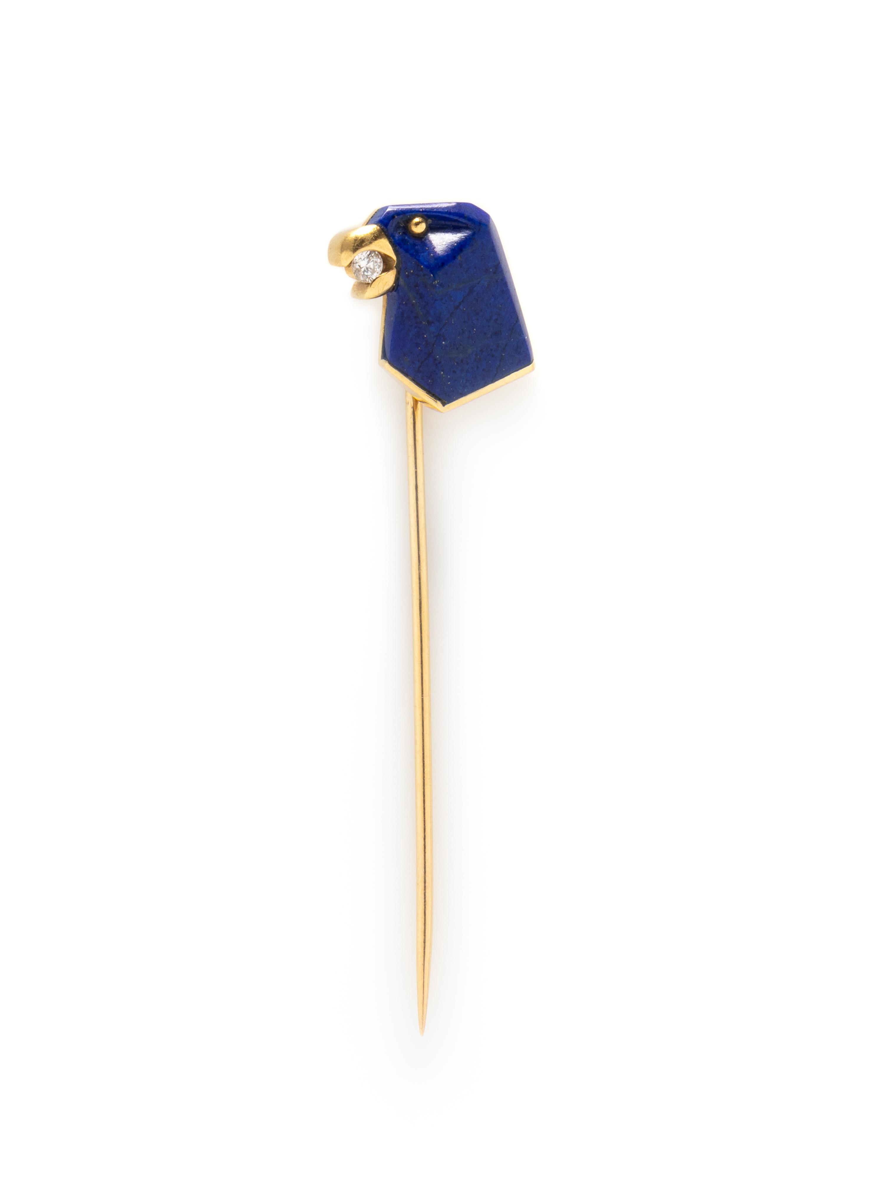 ASPREY, LAPIS LAZULI AND DIAMOND EAGLE'S HEAD STICK PIN