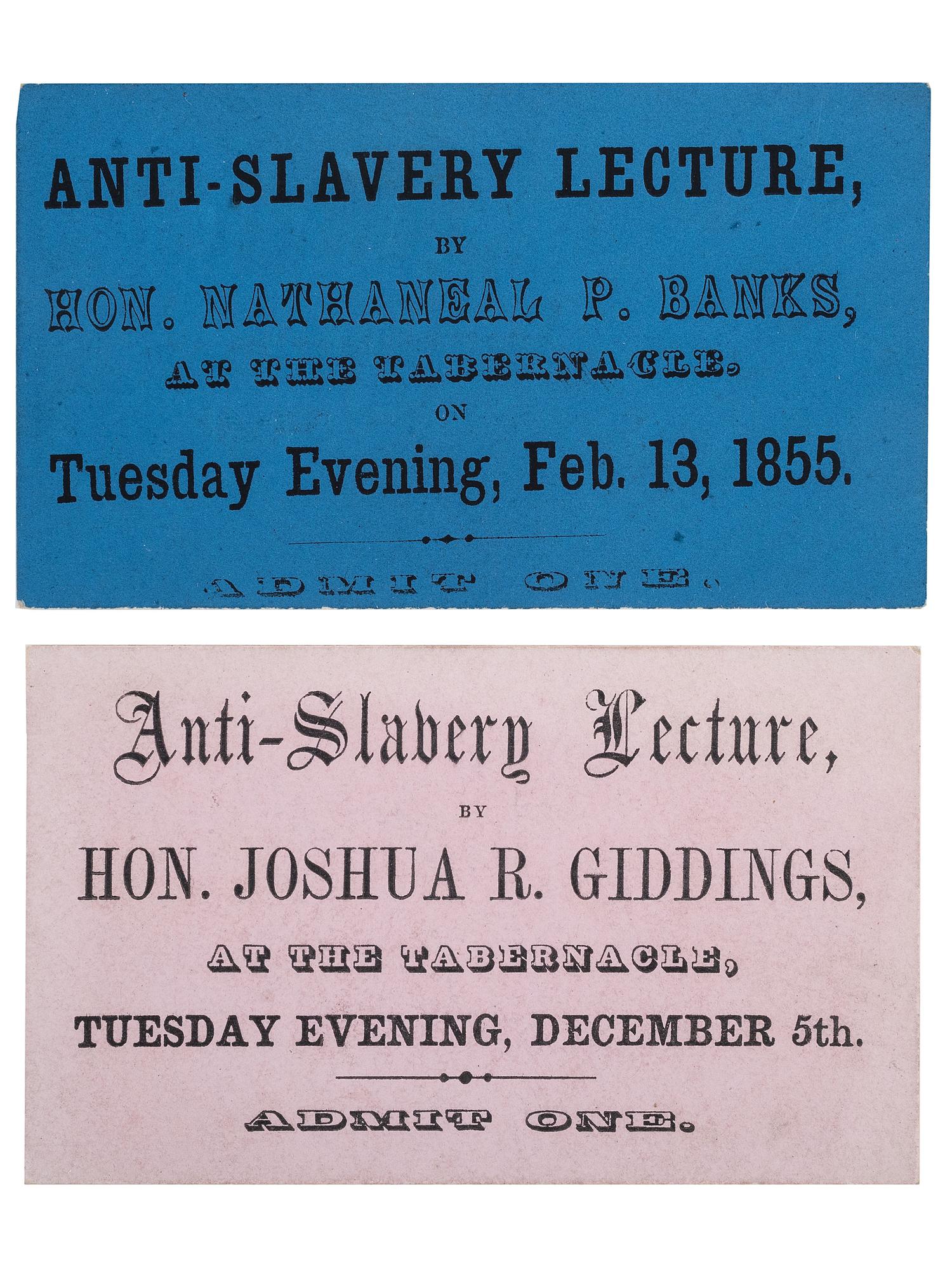 [SLAVERY & ABOLITION]. [BANKS, Nathaniel P. (1816-1894)]. Anti-Slavery Lecture. N.p.: N.p., 13 February 1855.