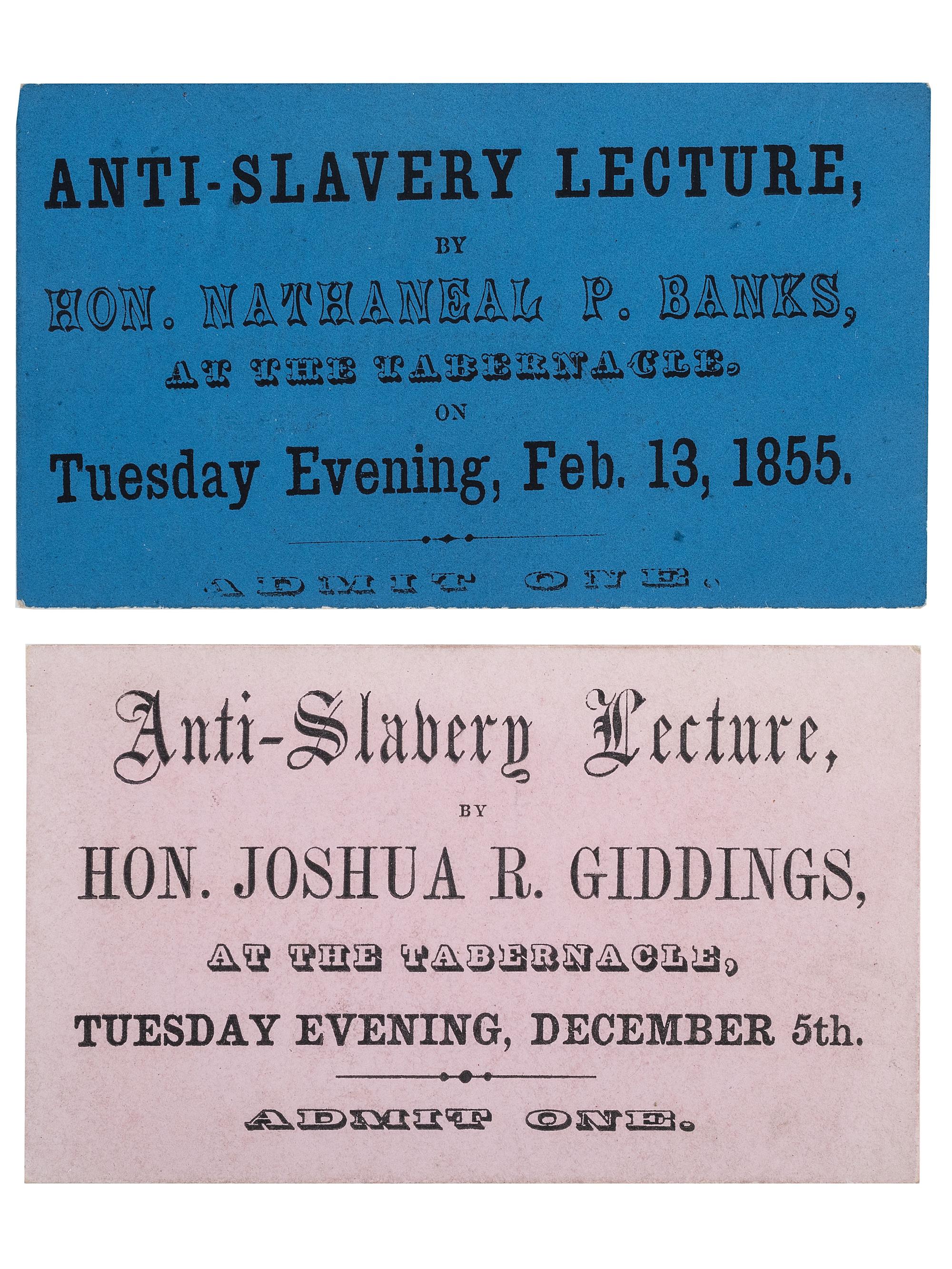 [SLAVERY & ABOLITION]. [BANKS, Nathaniel P. (1816-1894)]. Anti-Slavery Lecture. N.p.: N.p., 13 February 1855.