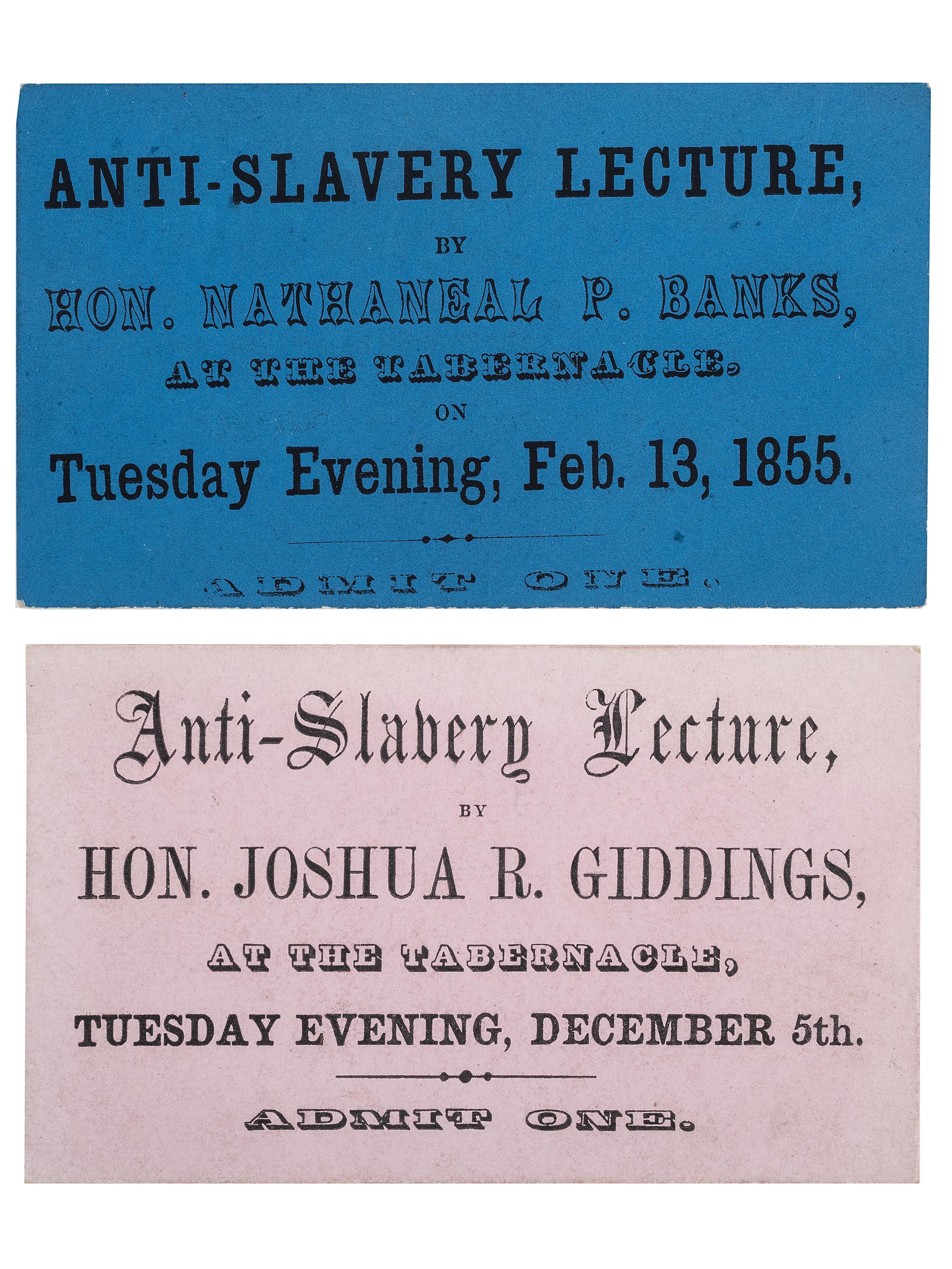 [SLAVERY & ABOLITION]. [BANKS, Nathaniel P. (1816-1894)]. Anti-Slavery Lecture. N.p.: N.p., 13 February 1855.