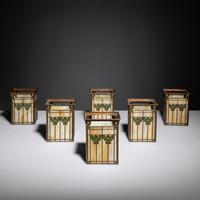 Slag glass shades, six, c. 1908 Handel Glass, USA
