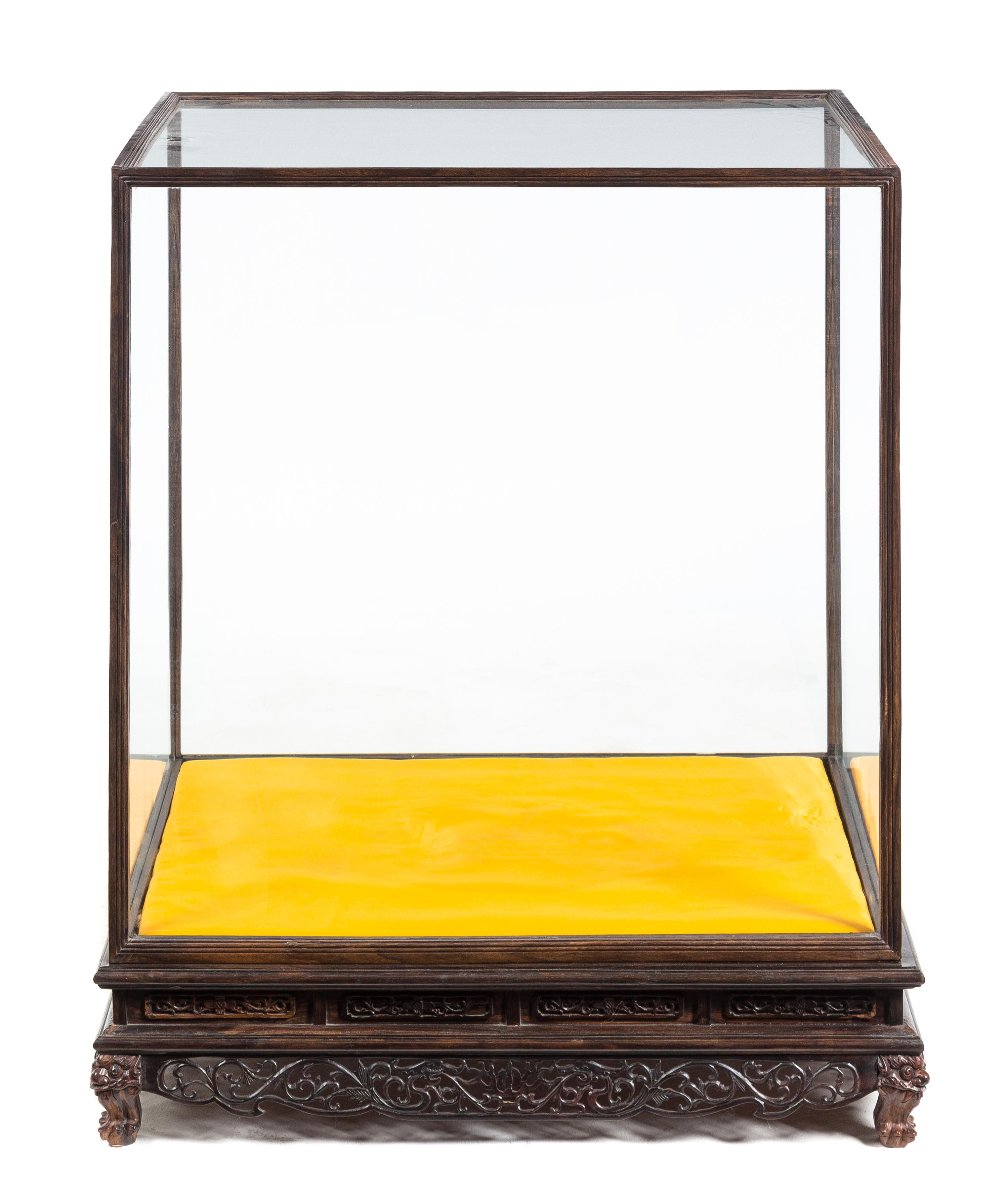 A Chinese Hardwood Display Case Height 30 1/2 x width 26 1/4 x depth 20 1/2 inches.