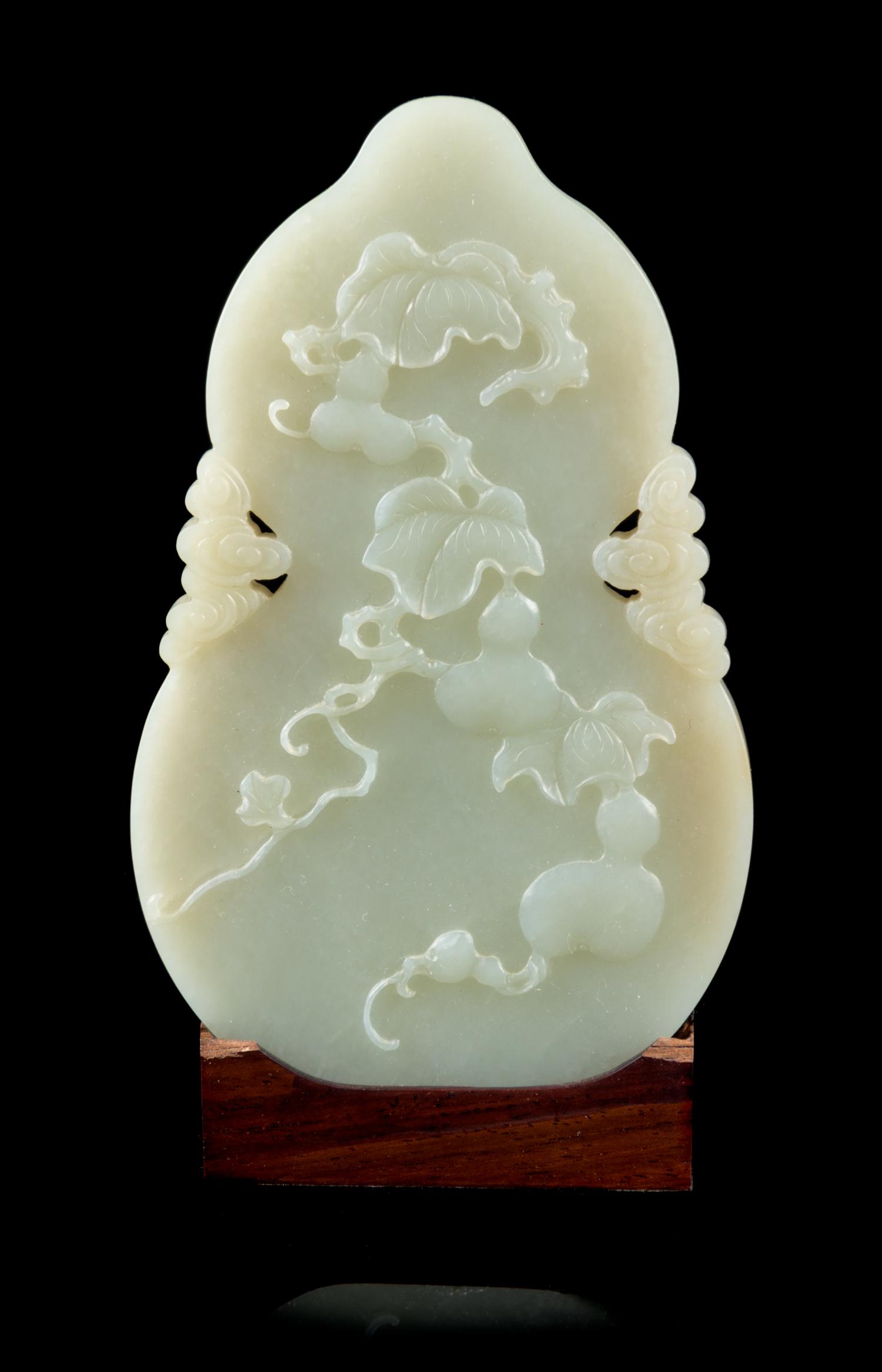 A Celadon Jade Gourd-Form Plaque Height 4 7/8 inches. — 18TH/19TH CENTURY